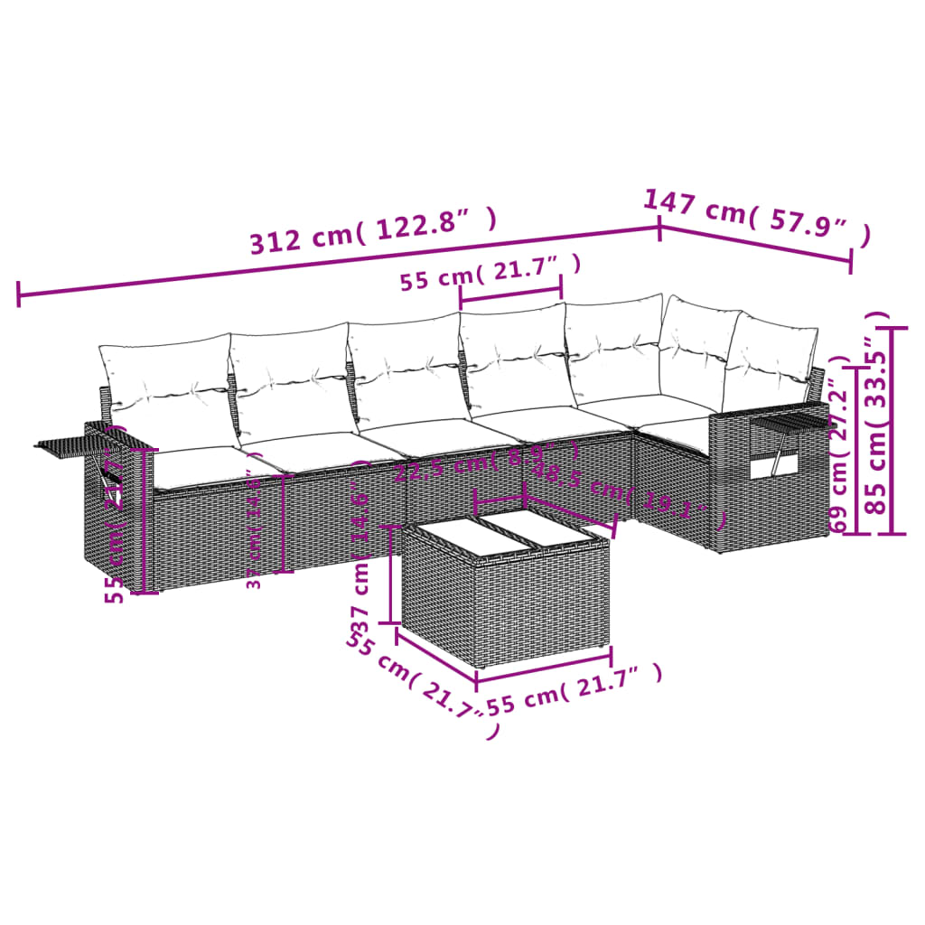 vidaXL Set sofás de jardín 7 piezas y cojines ratán sintético beige