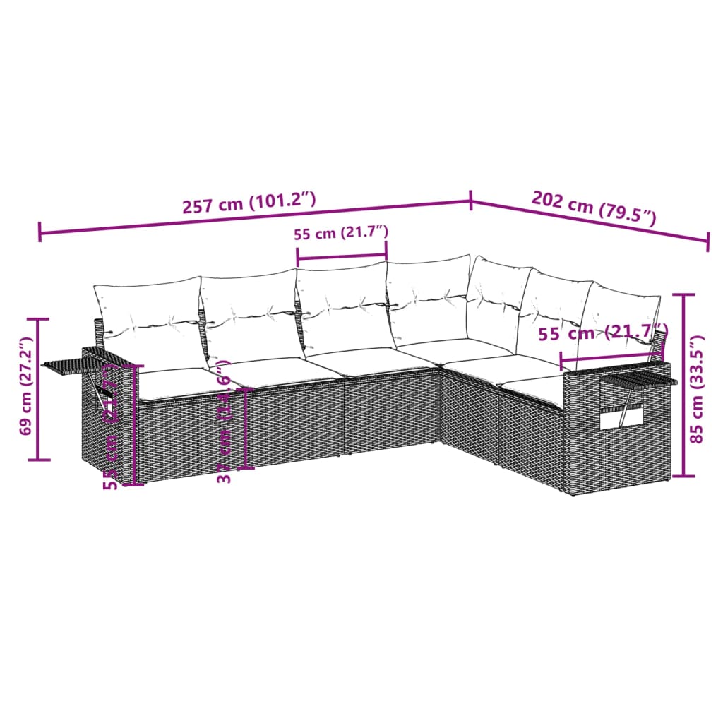 vidaXL Set de sofás de jardín 6 piezas y cojines ratán sintético negro