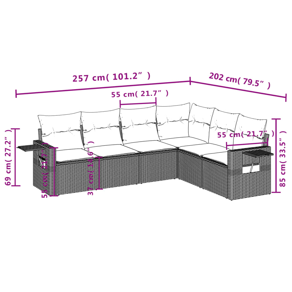 vidaXL Set sofás de jardín 6 piezas y cojines ratán sintético marrón