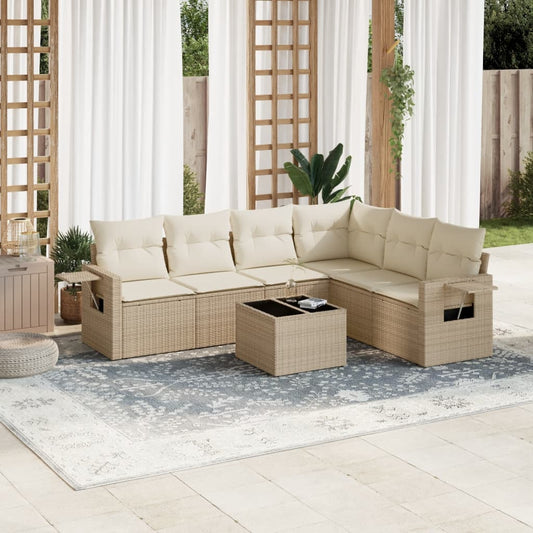 vidaXL Set sofás de jardín 7 piezas y cojines ratán sintético beige