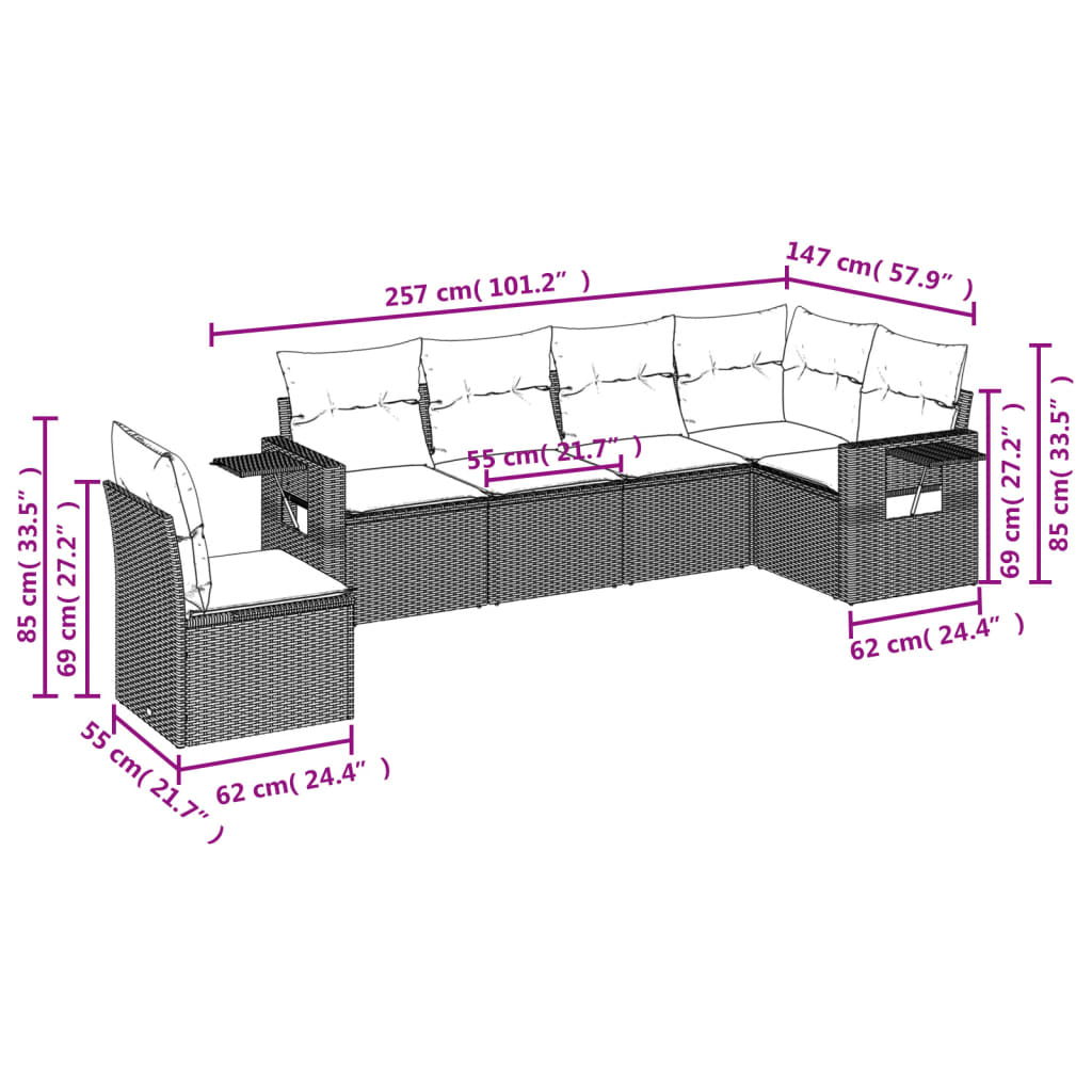 vidaXL Set sofás de jardín 6 piezas y cojines ratán sintético marrón