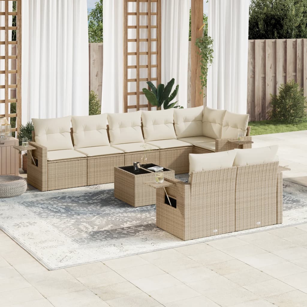 vidaXL Set de sofás de jardín 9 pzas con cojines ratán sintético beige