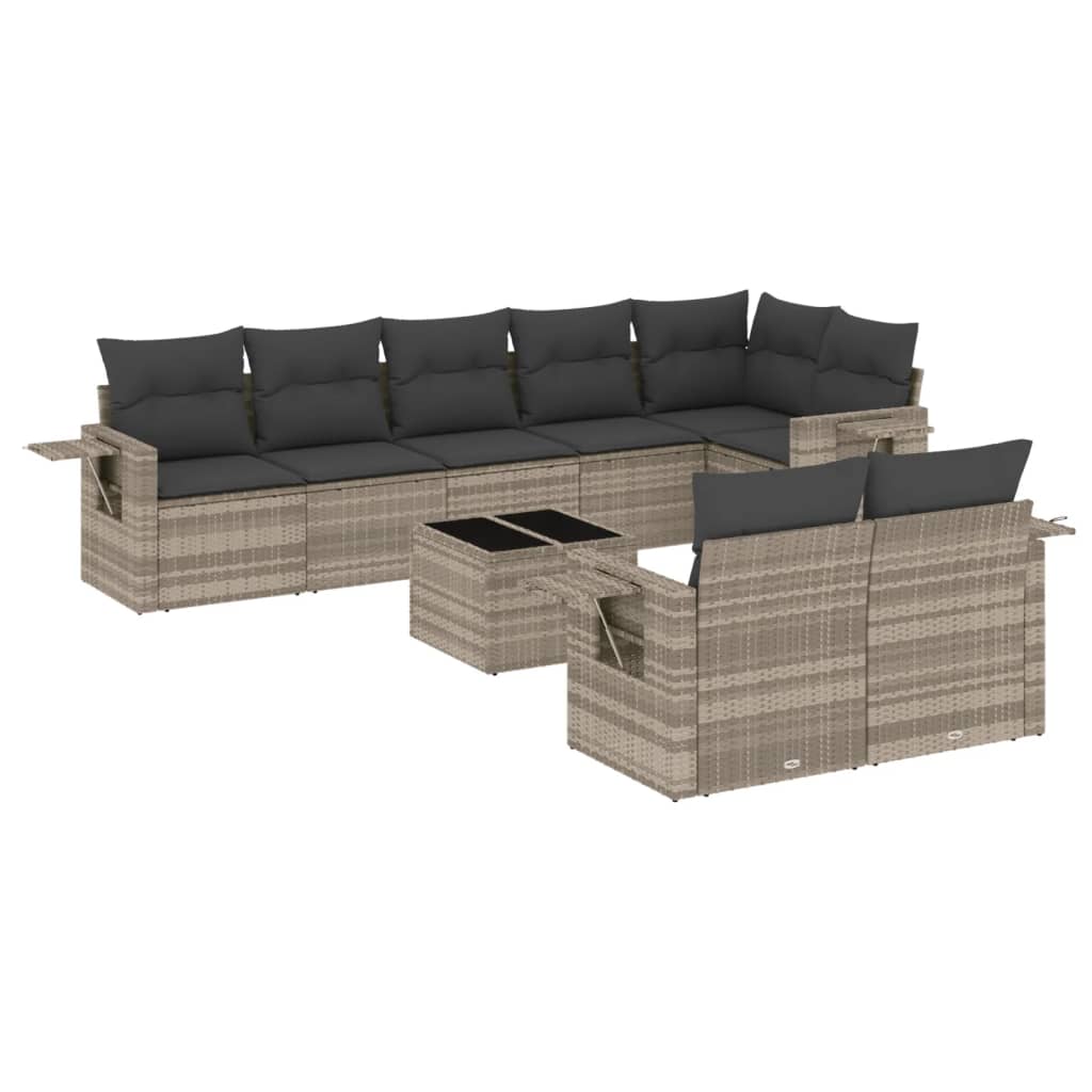 vidaXL Set muebles jardín 9 pzas y cojines ratán sintético gris claro