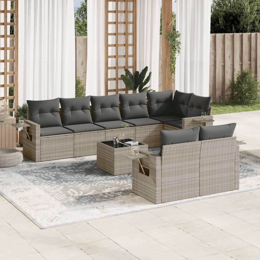 vidaXL Set muebles jardín 9 pzas y cojines ratán sintético gris claro