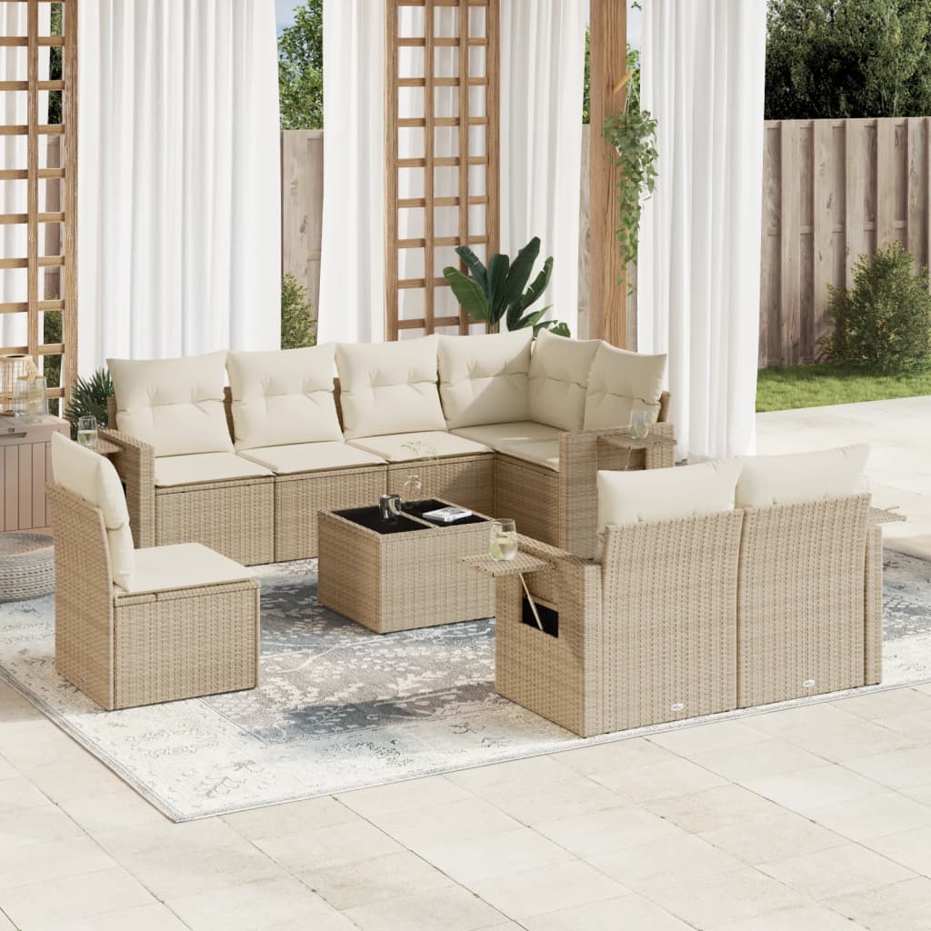 vidaXL Set de sofás de jardín 9 pzas con cojines ratán sintético beige