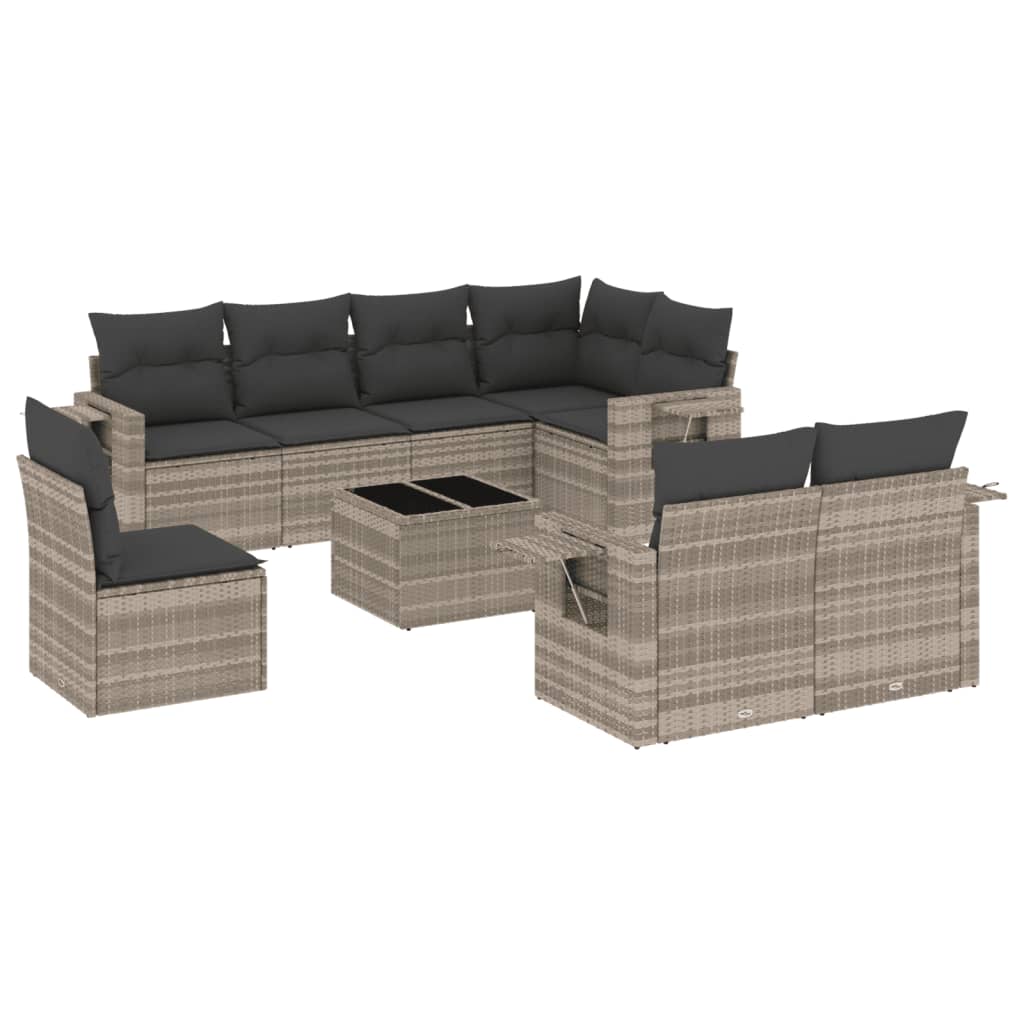 vidaXL Set muebles jardín 9 pzas y cojines ratán sintético gris claro