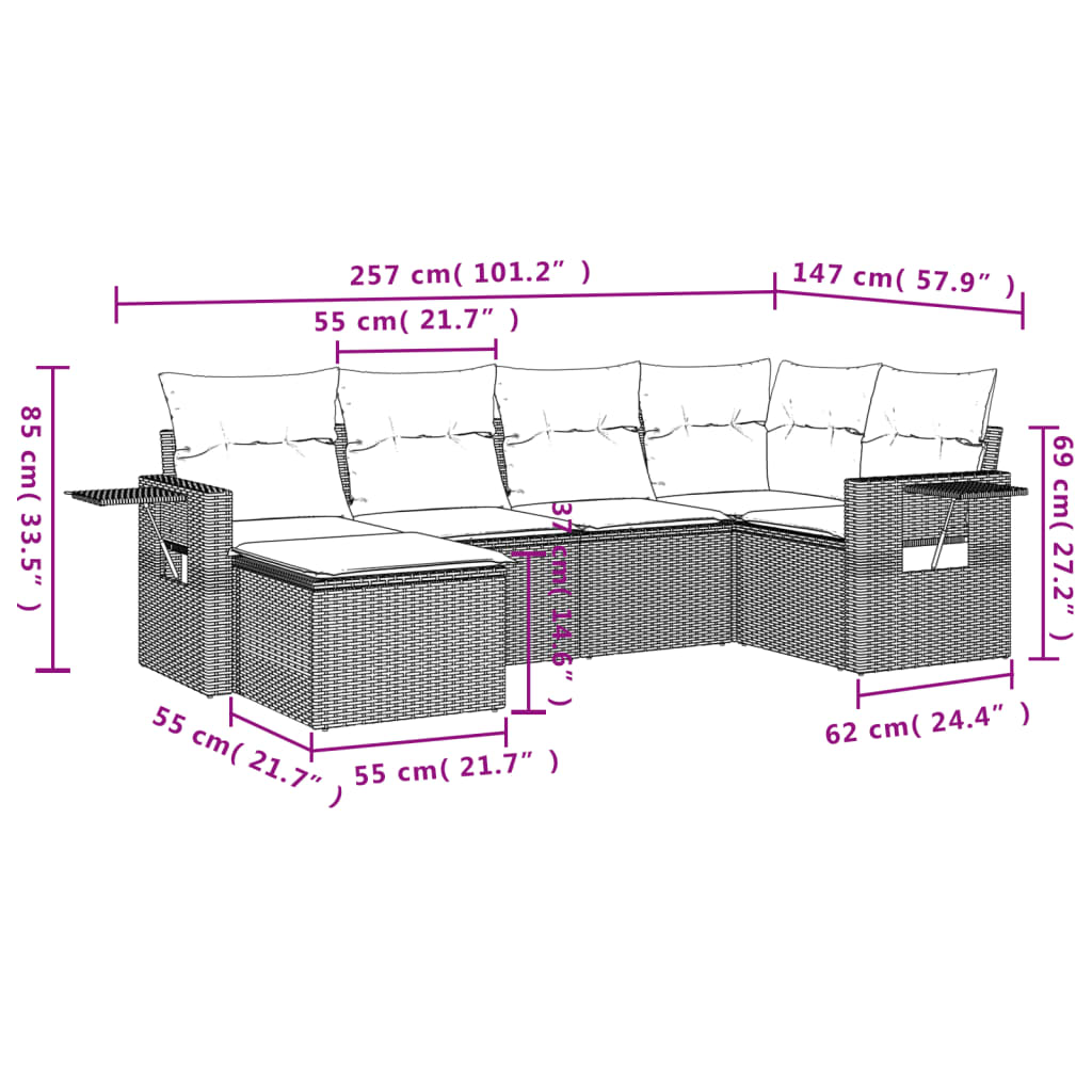 vidaXL Set de sofás de jardín 6 piezas y cojines ratán sintético negro