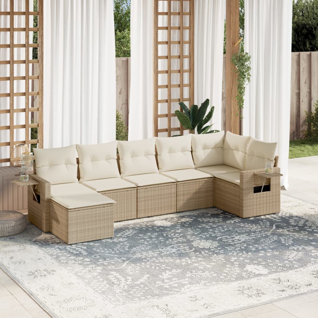 vidaXL Set sofás de jardín 7 piezas y cojines ratán sintético beige