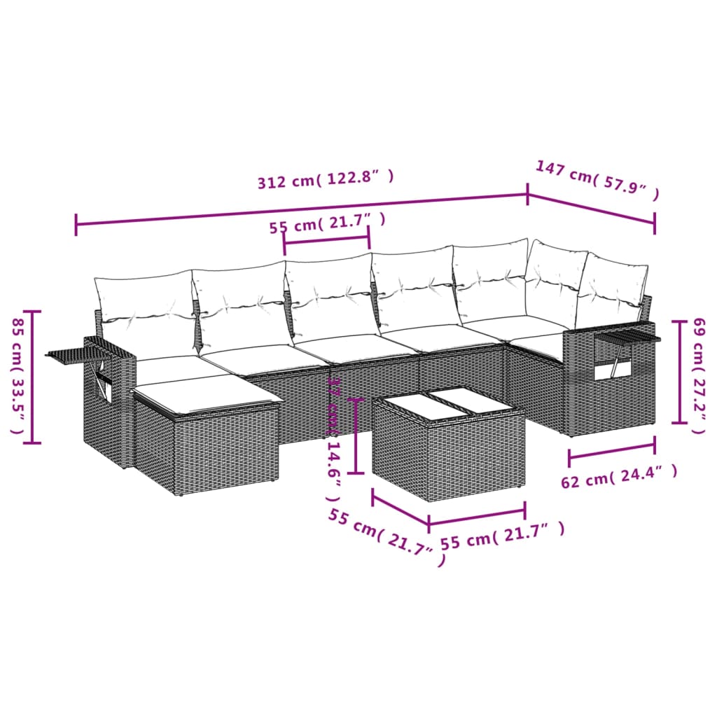 vidaXL Set sofás de jardín 8 piezas y cojines ratán sintético marrón