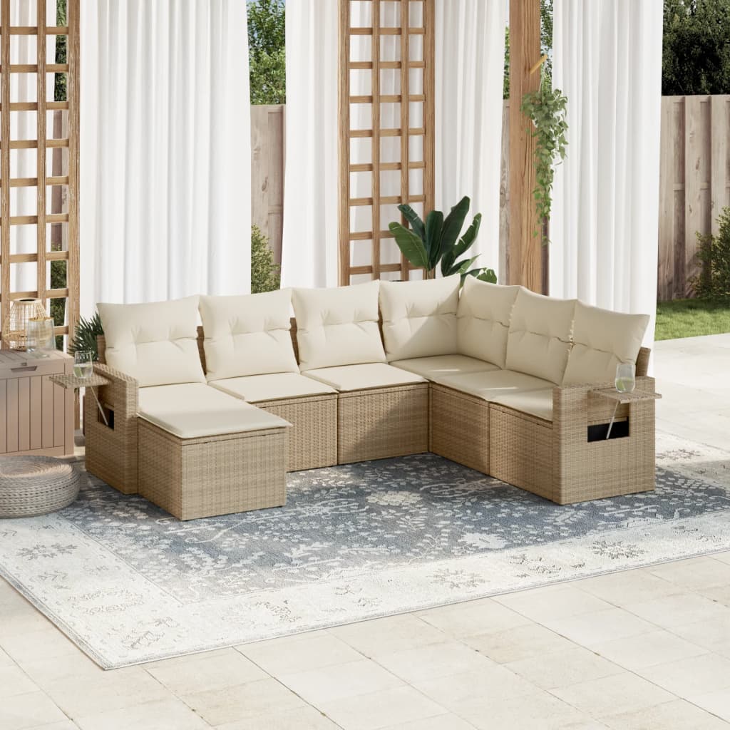 vidaXL Set sofás de jardín 7 piezas y cojines ratán sintético beige