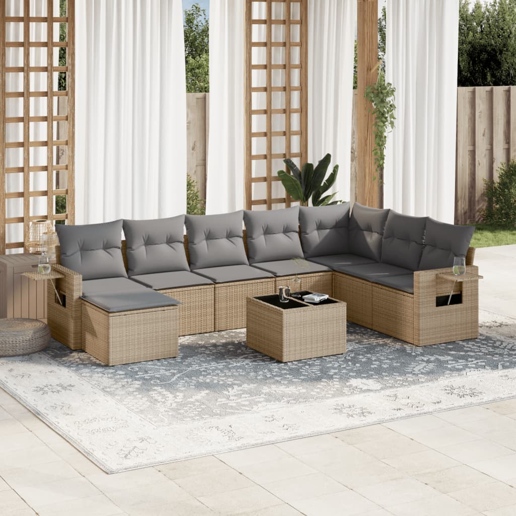 vidaXL Set de sofás de jardín 9 pzas con cojines ratán sintético beige