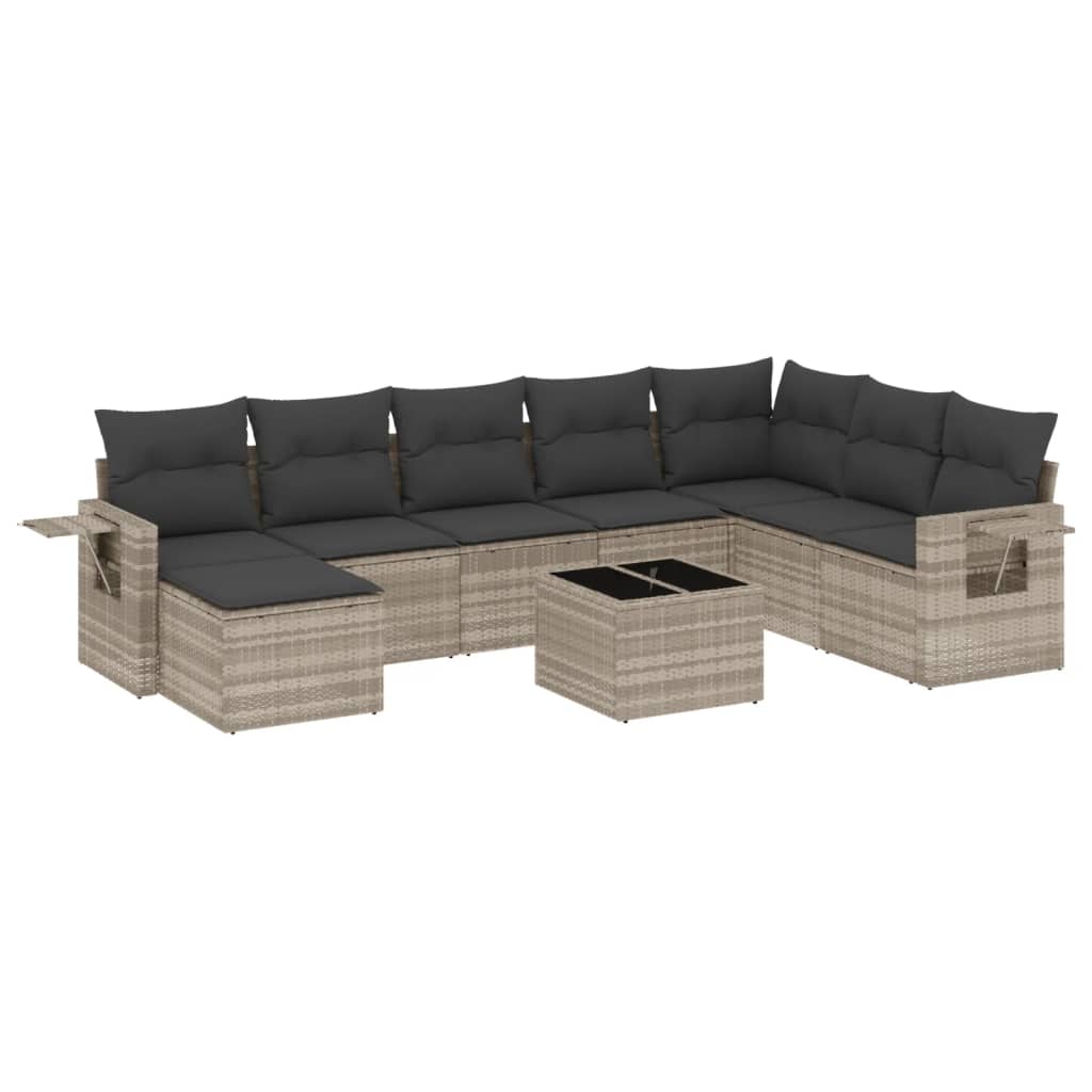 vidaXL Set muebles jardín 9 pzas y cojines ratán sintético gris claro