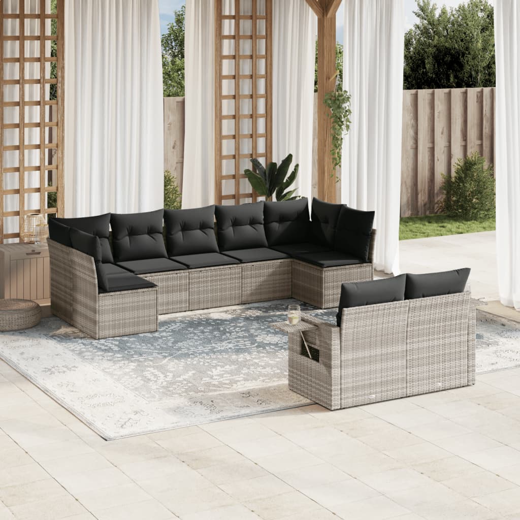 vidaXL Set muebles jardín 9 pzas y cojines ratán sintético gris claro