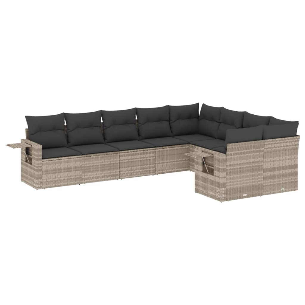 vidaXL Set muebles jardín 9 pzas y cojines ratán sintético gris claro