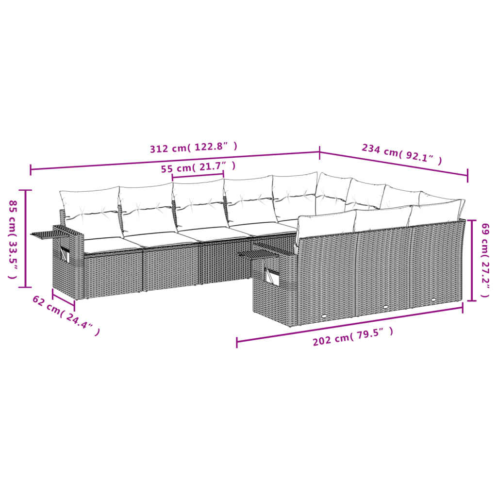 vidaXL Set de sofás de jardín 10 pzas cojines ratán sintético negro