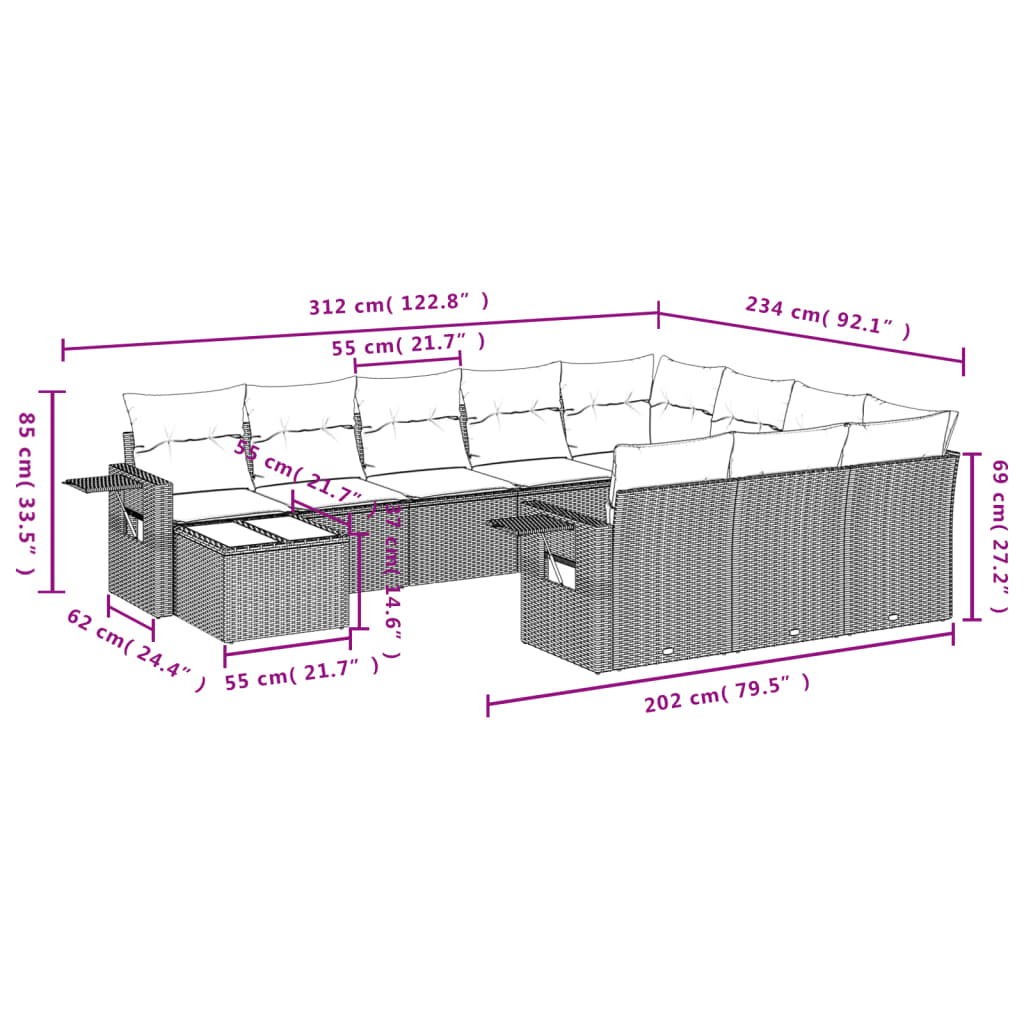 vidaXL Set de sofás de jardín 11 pzas cojines ratán sintético marrón