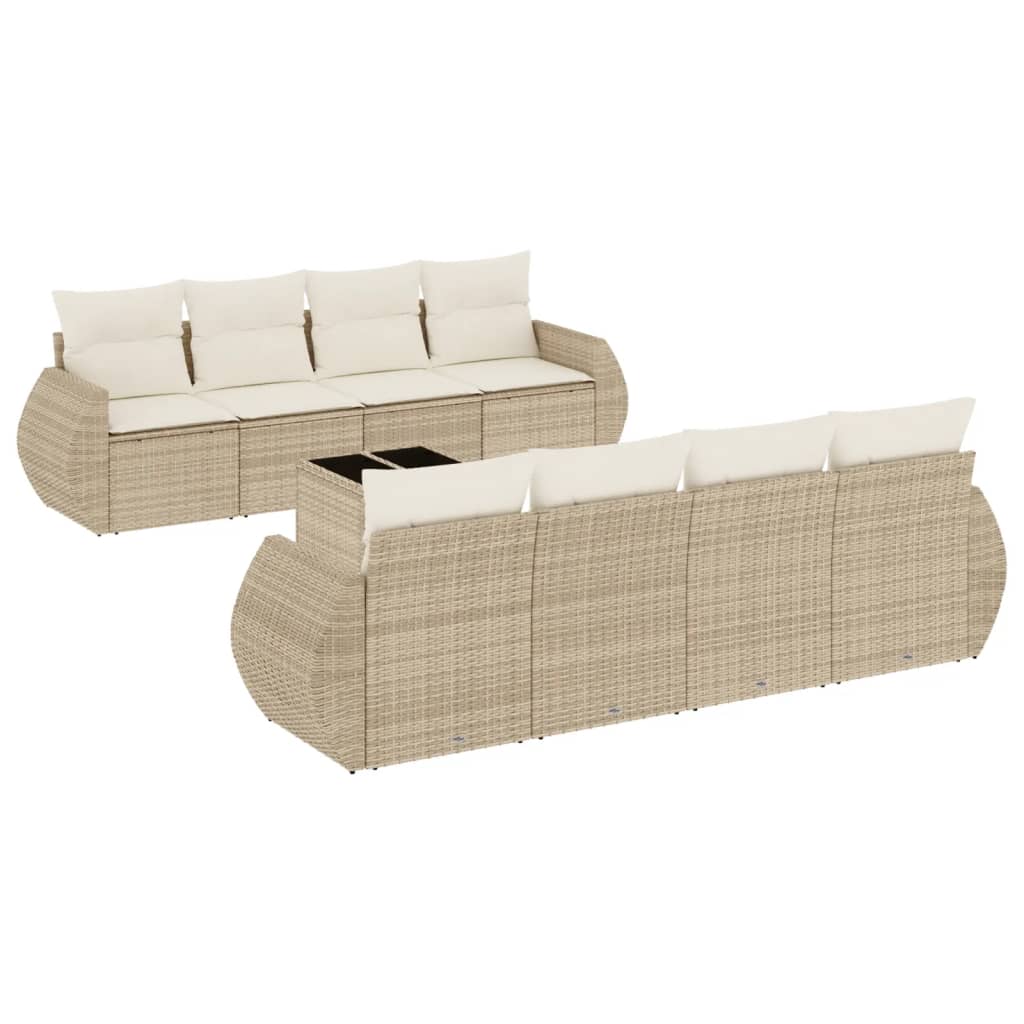 vidaXL Set de sofás de jardín 9 pzas con cojines ratán sintético beige