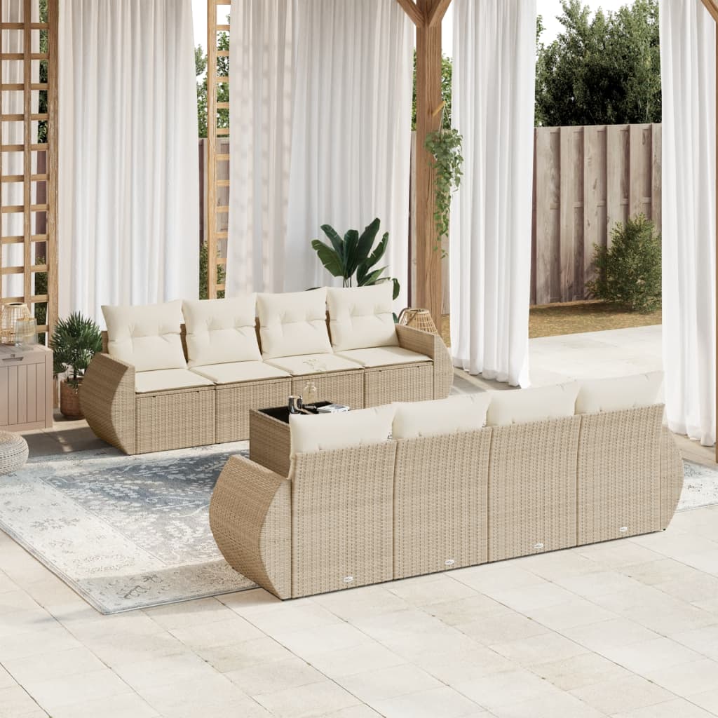 vidaXL Set de sofás de jardín 9 pzas con cojines ratán sintético beige