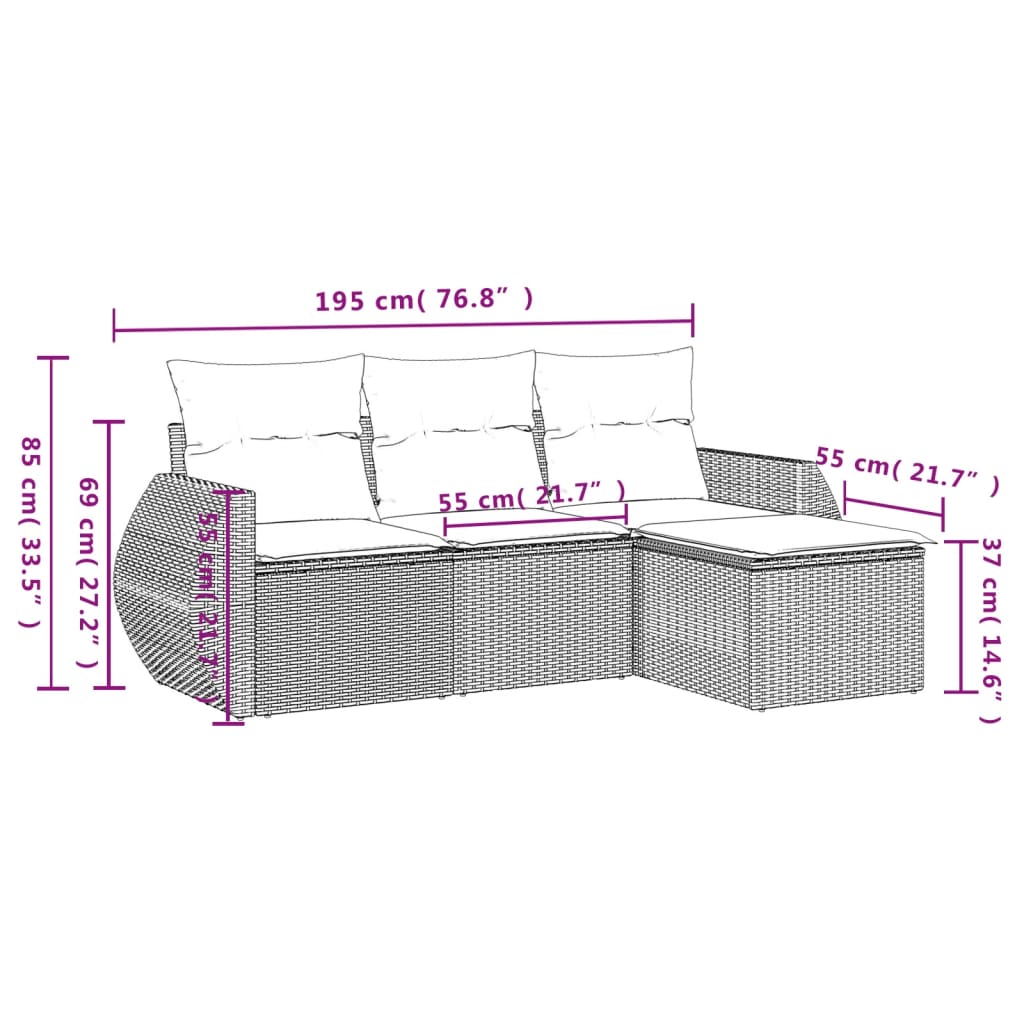 vidaXL Set de sofás de jardín 4 pzas y cojines ratán sintético gris