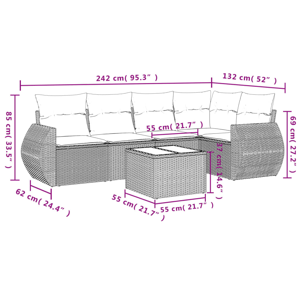 vidaXL Set sofás de jardín 6 piezas y cojines ratán sintético marrón