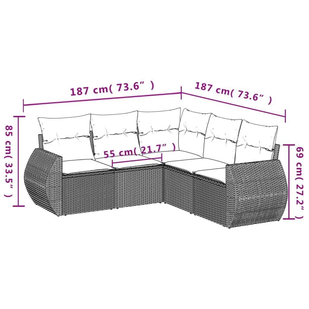 vidaXL Set comedor de jardín 5 piezas y cojines ratán sintético marrón