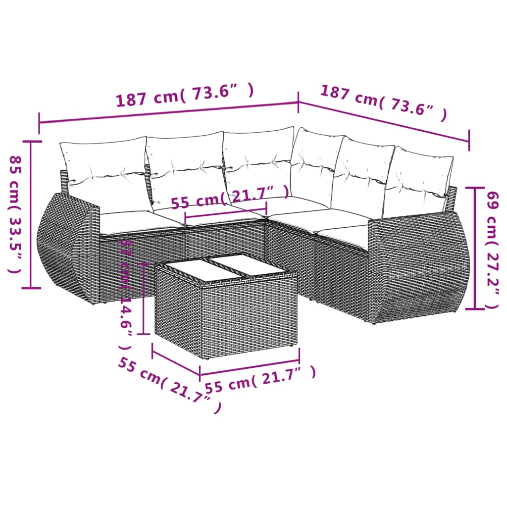 vidaXL Set sofás de jardín 6 piezas y cojines ratán sintético marrón