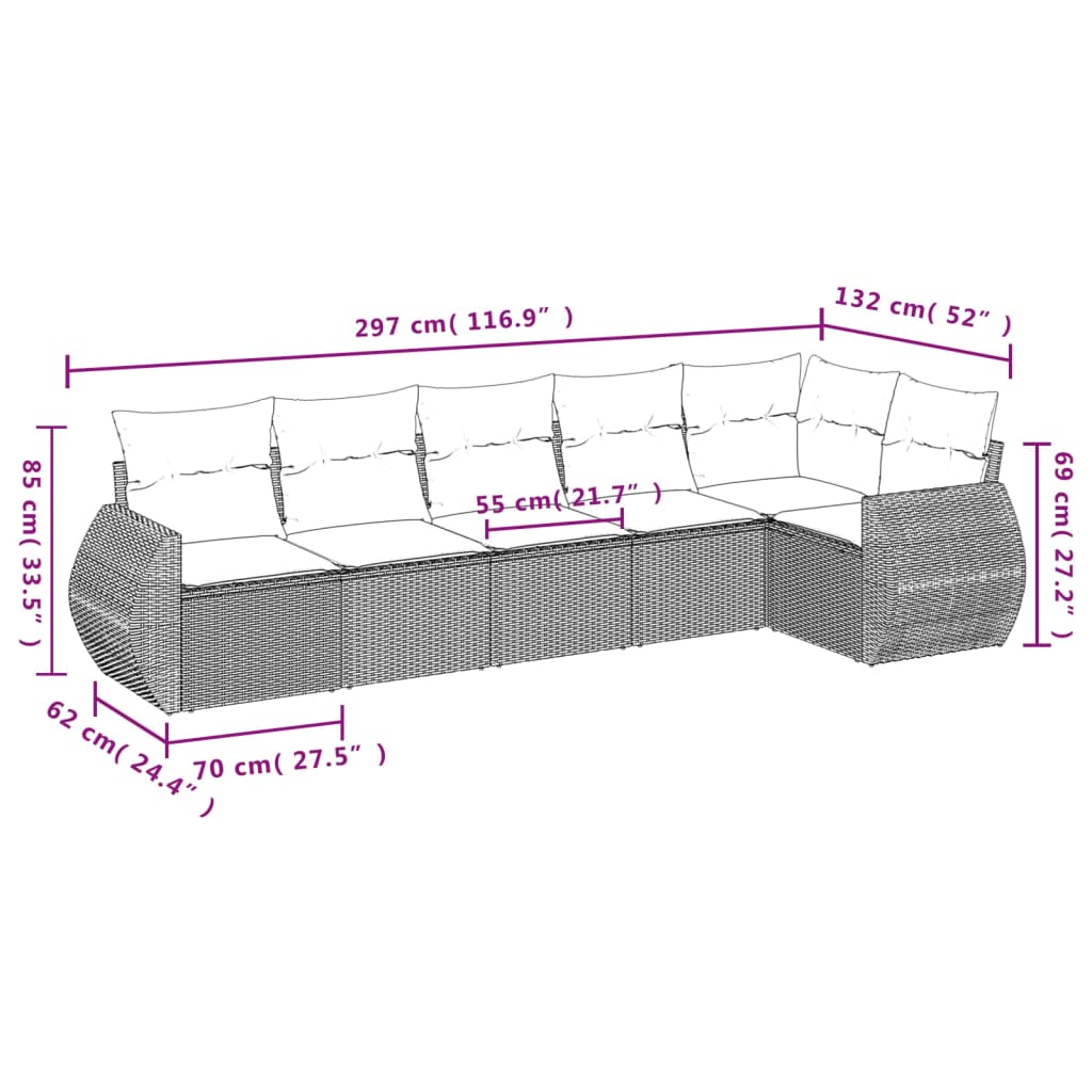 vidaXL Set sofás de jardín 6 piezas y cojines ratán sintético marrón