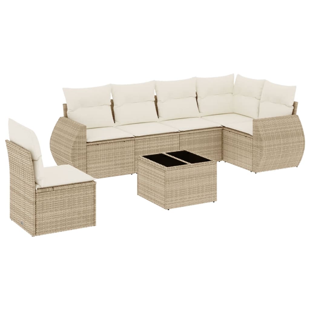 vidaXL Set sofás de jardín 7 piezas y cojines ratán sintético beige