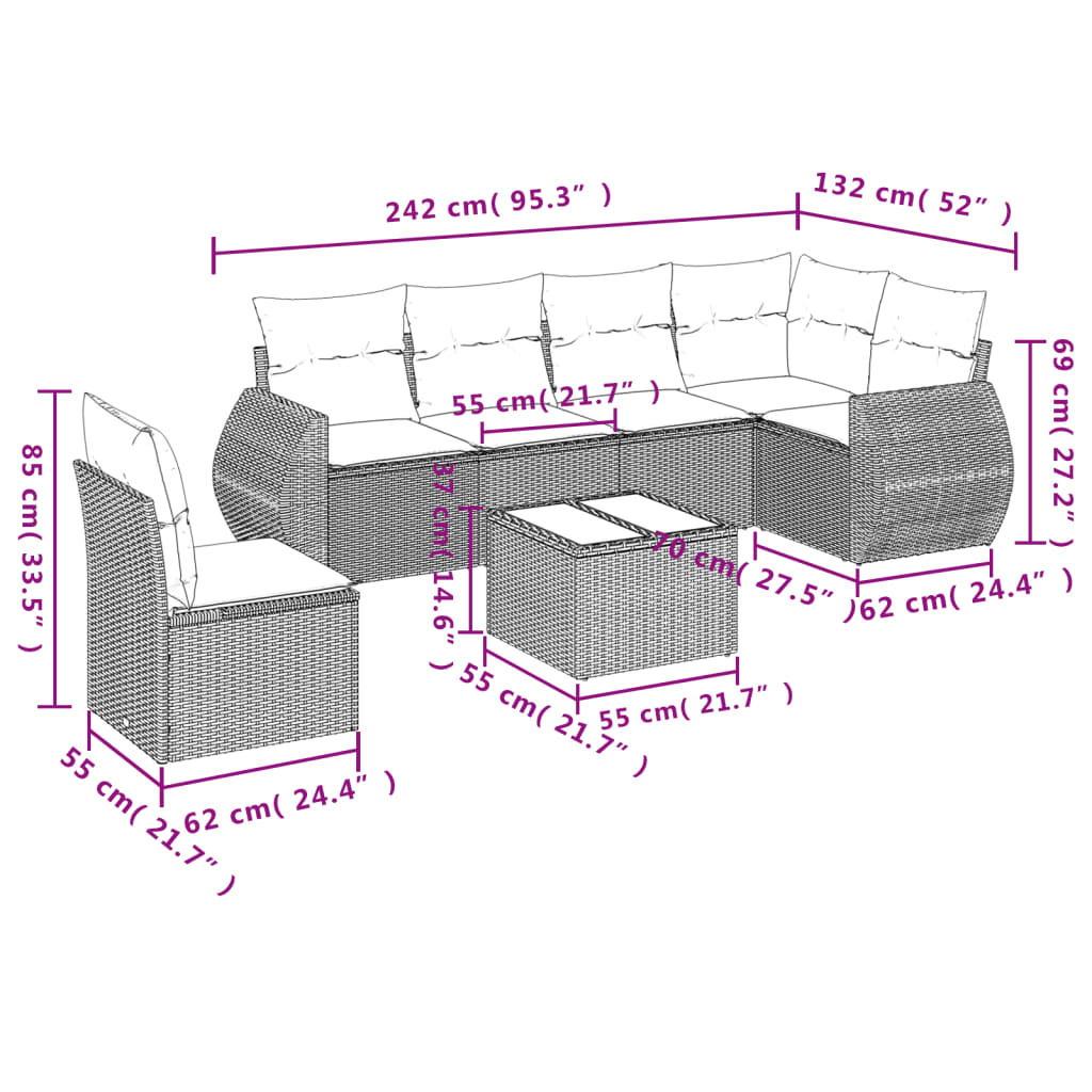 vidaXL Set sofás de jardín 7 piezas y cojines ratán sintético beige