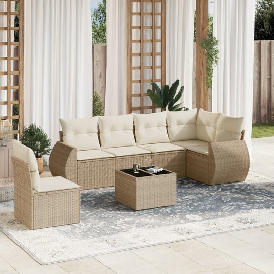 vidaXL Set sofás de jardín 7 piezas y cojines ratán sintético beige