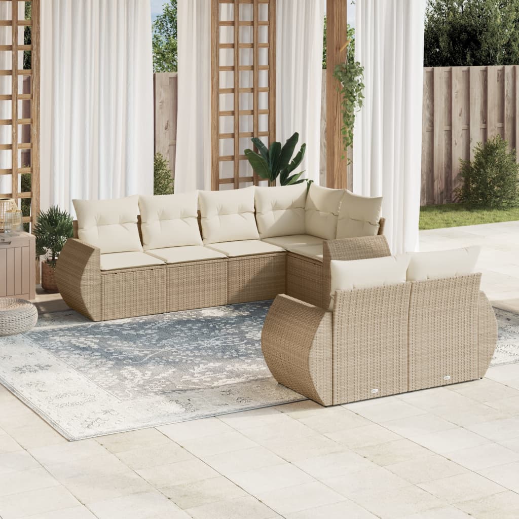 vidaXL Set sofás de jardín 7 piezas y cojines ratán sintético beige