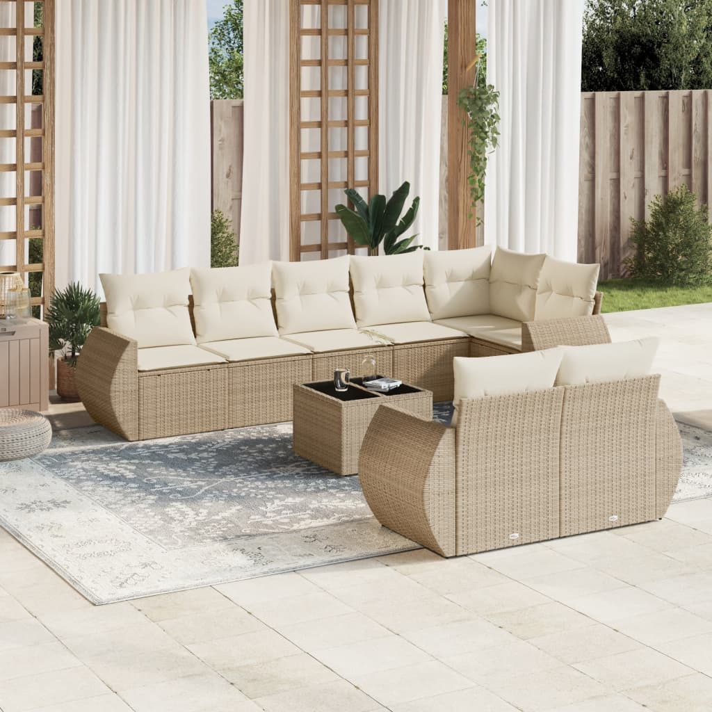 vidaXL Set de sofás de jardín 9 pzas con cojines ratán sintético beige