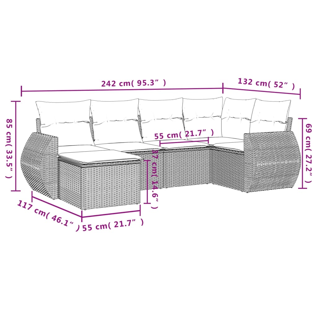 vidaXL Set de sofás de jardín 6 piezas y cojines ratán sintético negro