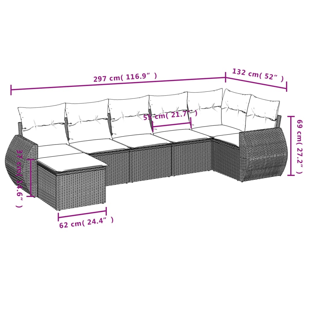 vidaXL Set sofás de jardín 7 piezas y cojines ratán sintético beige