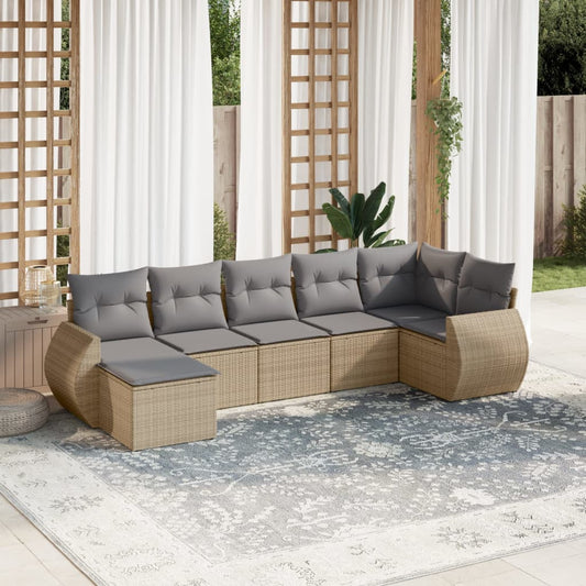 vidaXL Set sofás de jardín 7 piezas y cojines ratán sintético beige