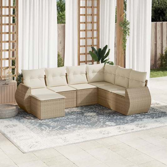 vidaXL Set sofás de jardín 7 piezas y cojines ratán sintético beige