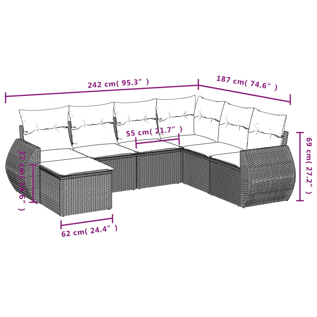 vidaXL Set sofás de jardín 7 piezas y cojines ratán sintético beige