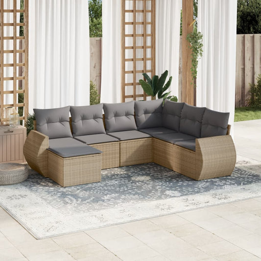 vidaXL Set sofás de jardín 7 piezas y cojines ratán sintético beige