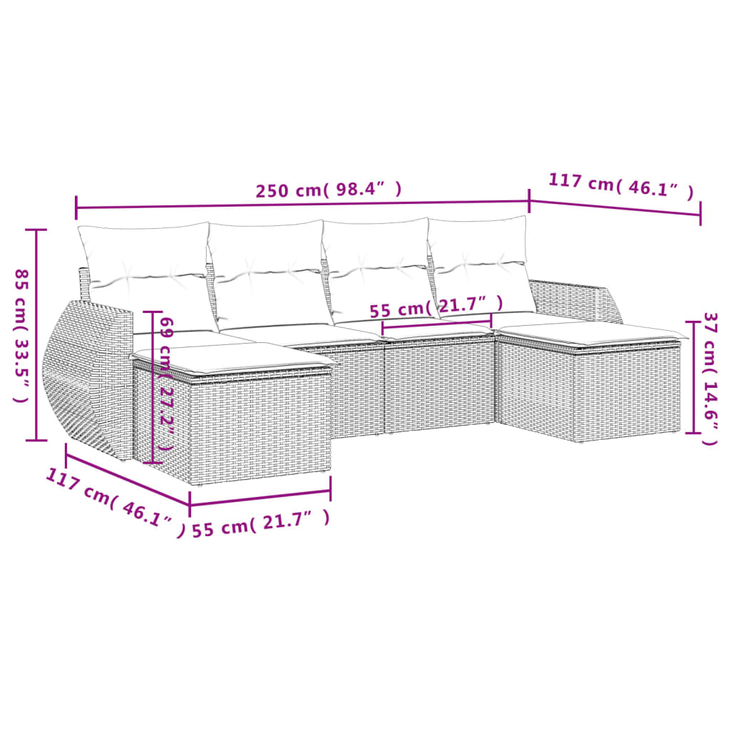 vidaXL Set sofás de jardín 6 piezas y cojines ratán sintético marrón