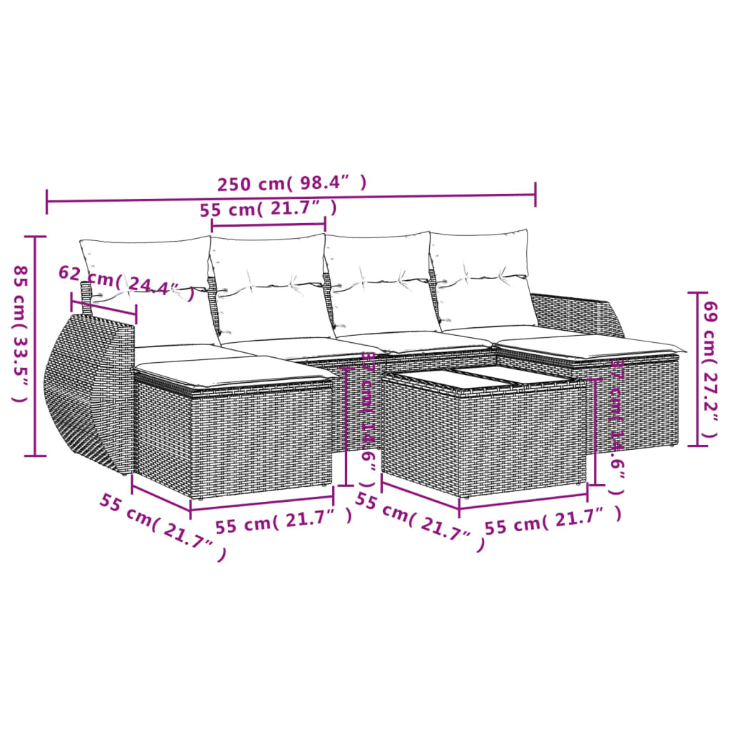 vidaXL Set sofás de jardín 7 piezas y cojines ratán sintético beige