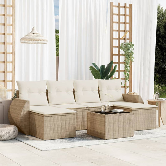 vidaXL Set sofás de jardín 7 piezas y cojines ratán sintético beige