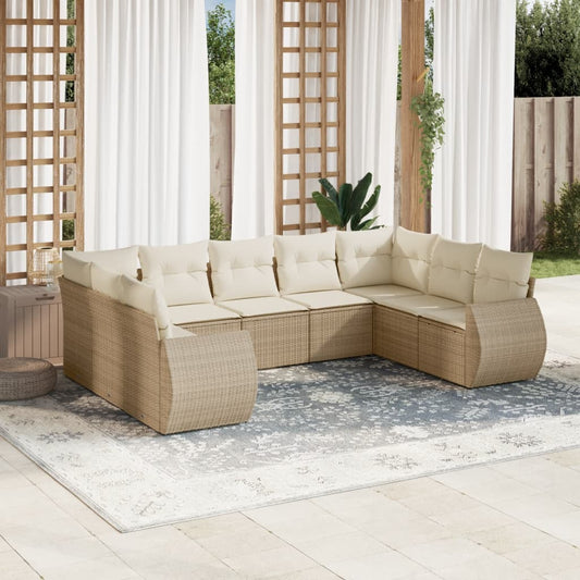 vidaXL Set de sofás de jardín 9 pzas con cojines ratán sintético beige