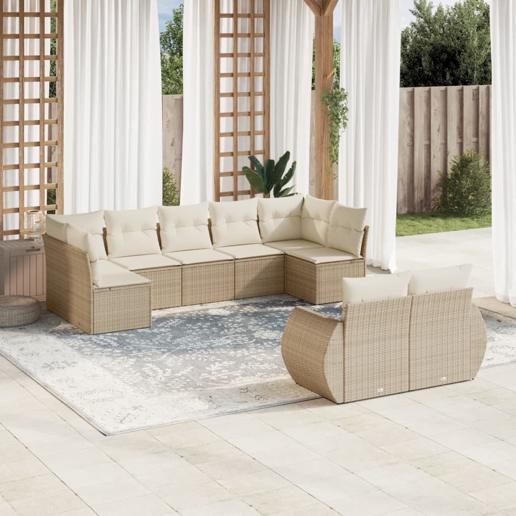 vidaXL Set de sofás de jardín 9 pzas con cojines ratán sintético beige