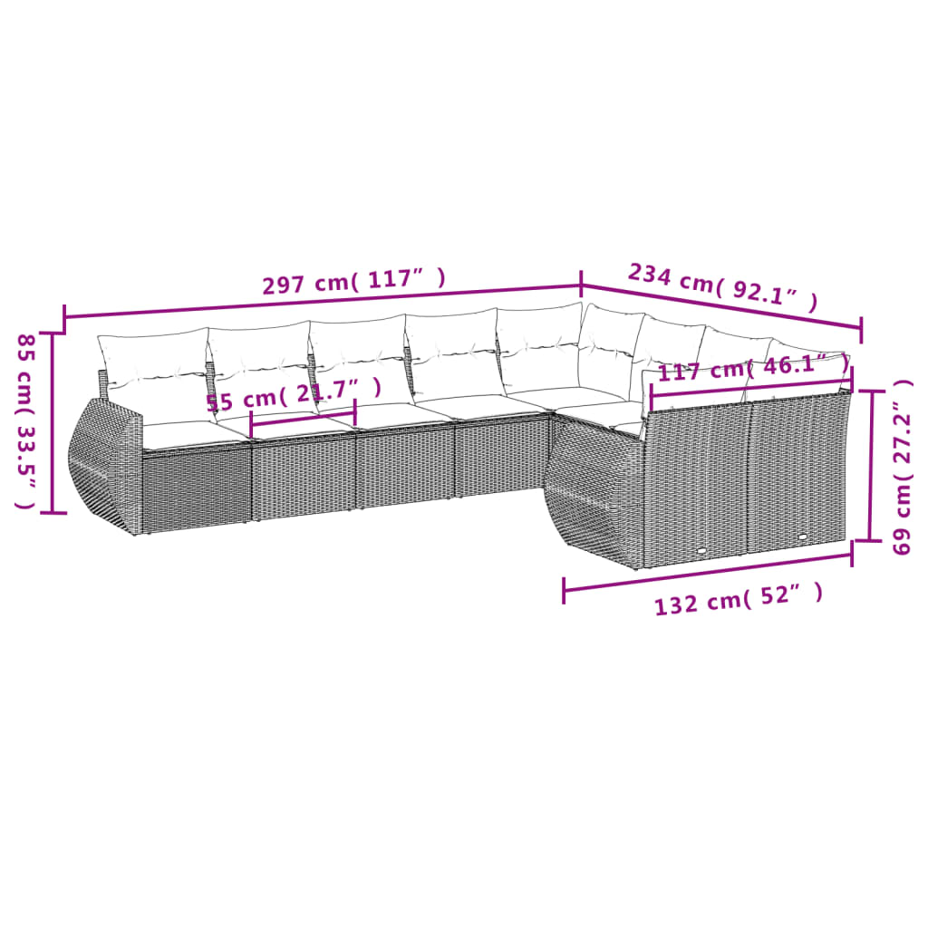 vidaXL Set muebles jardín 9 pzas y cojines ratán sintético gris claro