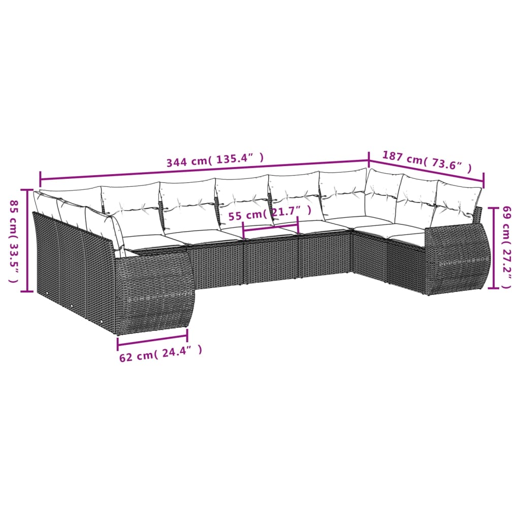 vidaXL Set de sofás de jardín 11 pzas cojines ratán sintético marrón