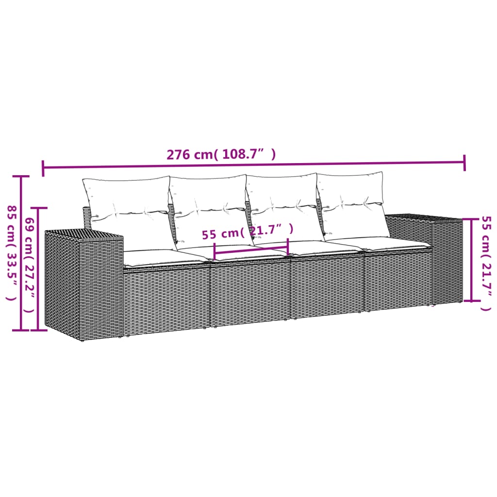 vidaXL Set de sofás de jardín 4 pzas y cojines ratán sintético gris