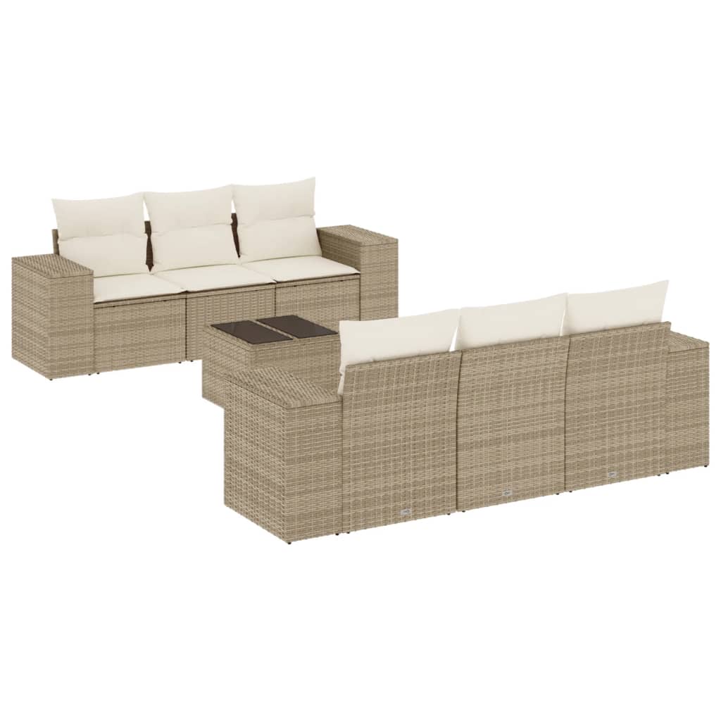 vidaXL Set sofás de jardín 7 piezas y cojines ratán sintético beige