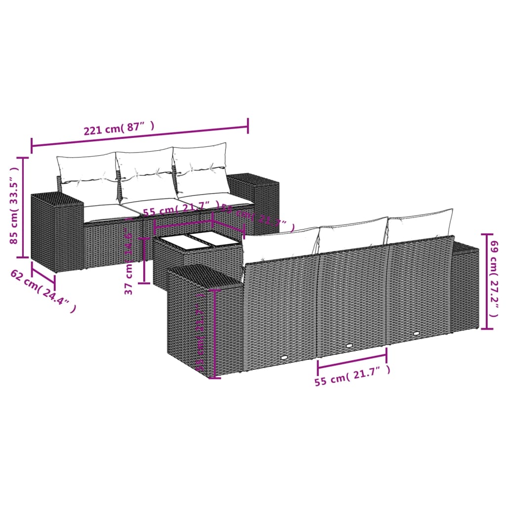 vidaXL Set sofás de jardín 7 piezas y cojines ratán sintético beige