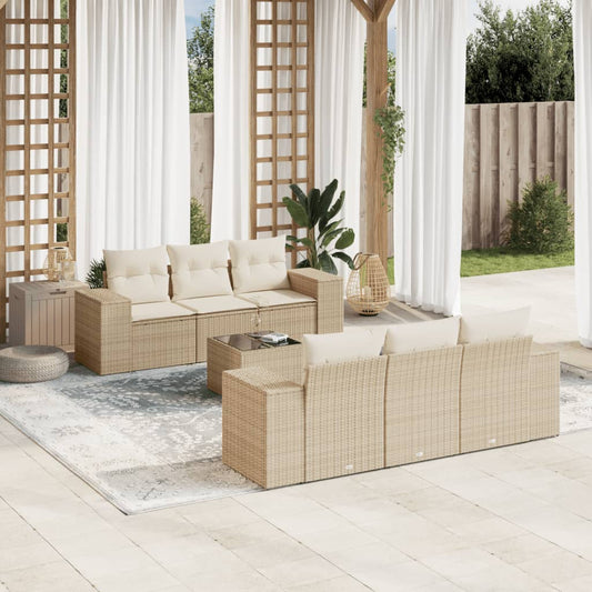 vidaXL Set sofás de jardín 7 piezas y cojines ratán sintético beige