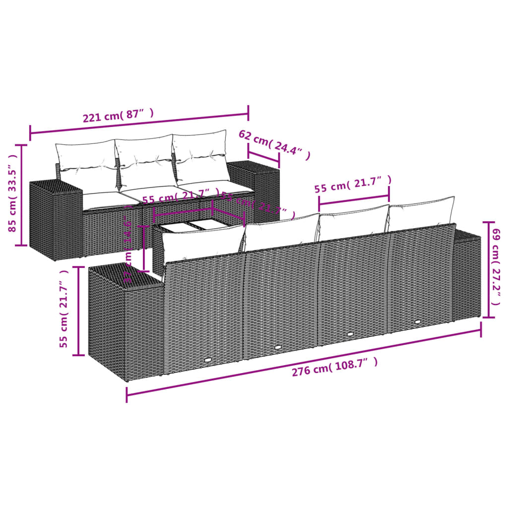 vidaXL Set de sofás de jardín 8 pzas y cojines ratán sintético gris